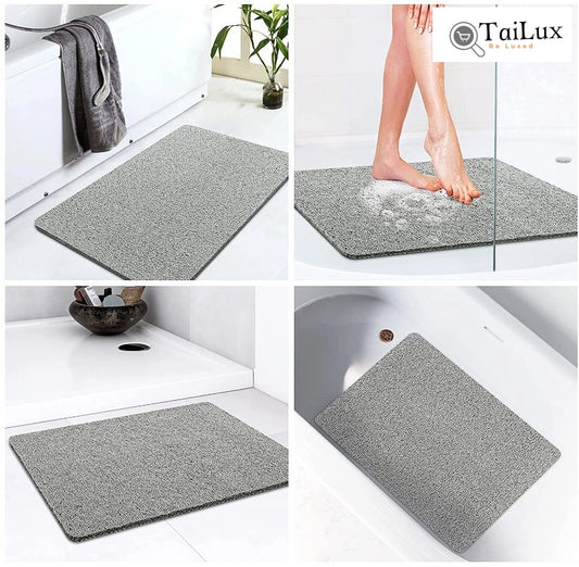 TaiLux™ Safe Non-Slip Loofah Shower Mat in bathroom settings, showcasing soft PVC loofah design preventing slips and falls.