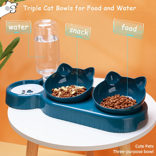 FurrTribe™ Triple Cat Bowls Pet Feeder